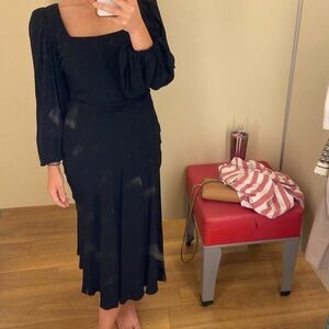 Ungaro 3/4 sleeve black midi dress